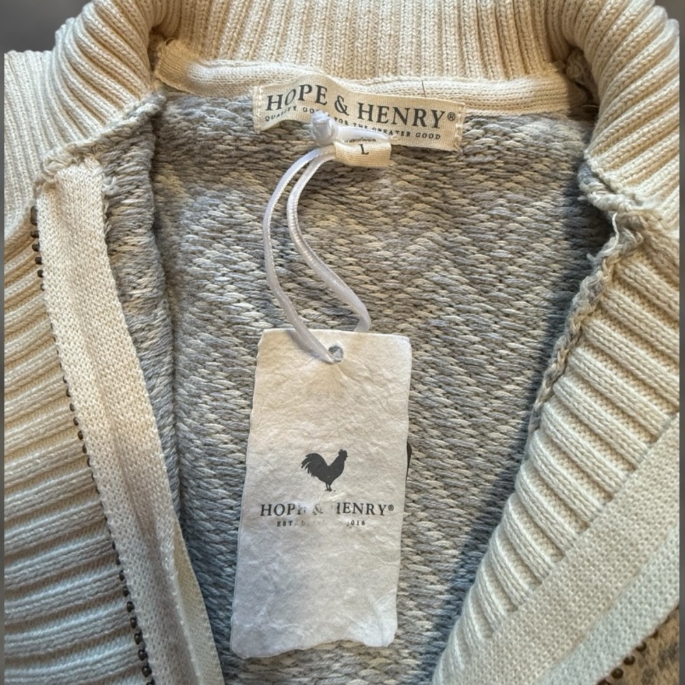 NWT Hope & Henry Girls Gray Herringbone Organic Cotton Toggle Cardigan L - Picture 4 of 4
